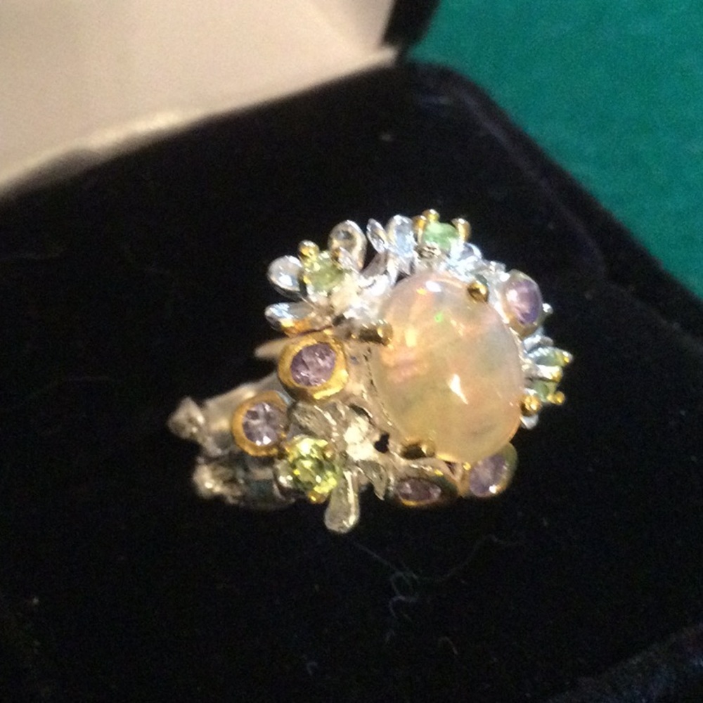 ⭐️Genuine Natural Fiery Opal & Tanzanite Ring - Picture 4 of 13
